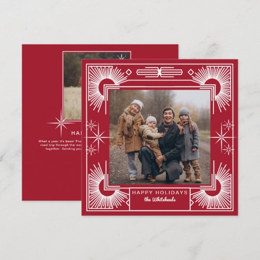 Ster Art Deco Foto Gelukkig Vakantie Rood Feestdagenkaart (Voorkant / Achterkant)