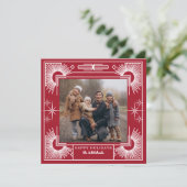 Ster Art Deco Foto Gelukkig Vakantie Rood Feestdagenkaart (Staand voorkant)