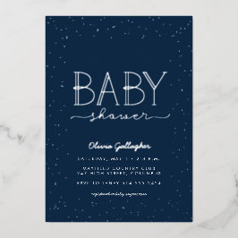 Ster baby shower tinkle marineblauw folie uitnodiging
