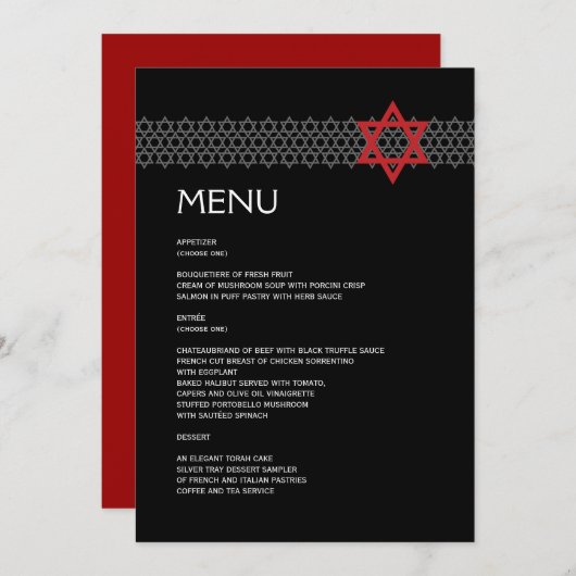 Ster/BBT Mitzvah Menu (Voorkant / Achterkant)