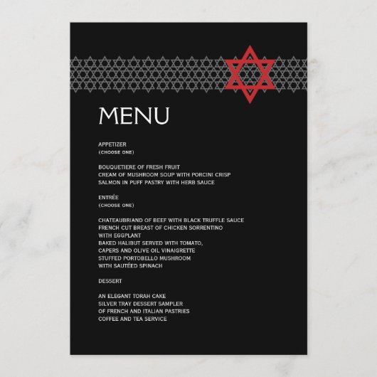 Ster/BBT Mitzvah Menu (Voorkant)
