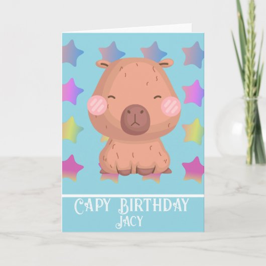 Ster Capybara Verjaardag Schattig Kaart (Voorkant)
