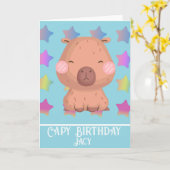 Ster Capybara Verjaardag Schattig Kaart (Gele Bloem)