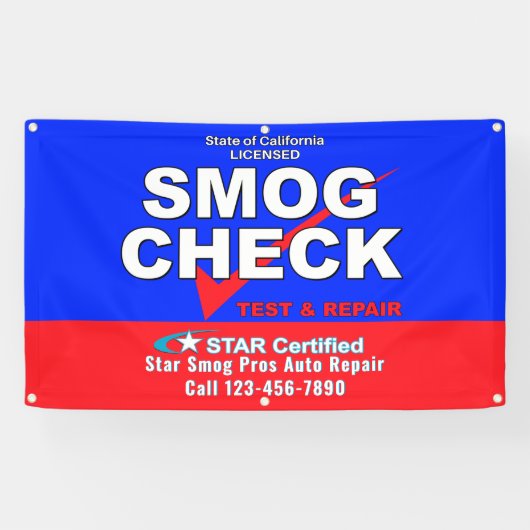 Ster Certified Smog Test Automotive Shop aanpassen Spandoek (Horizontaal)