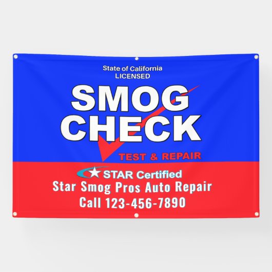 Ster Certified Smog Test Automotive Shop aanpassen Spandoek (Horizontaal)