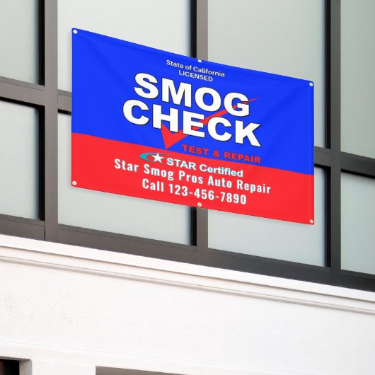 Ster Certified Smog Test Automotive Shop aanpassen Spandoek (Buitenkant Gebouw)
