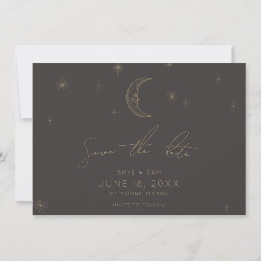 Ster en Maan Hemels Bewaar de Datum met Foto Save The Date (Voorkant)