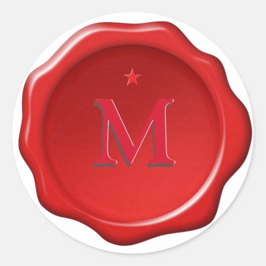 Ster en monogram op rode waszegelsticker ronde sticker (Voorkant)