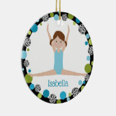 Ster Gymnast Bruine Ponytails In Aqua en Groen Keramisch Ornament (Rechts)