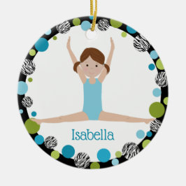 Ster Gymnast Bruine Ponytails In Aqua en Groen Keramisch Ornament