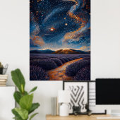 Ster Lavendelveld in pointillistische stijl Poster (Thuiskantoor)