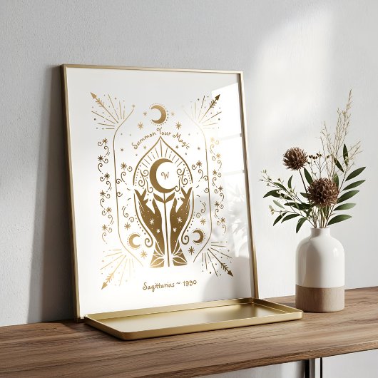 Ster & Maan Waarzegger Monogram & Geboortejaar Poster