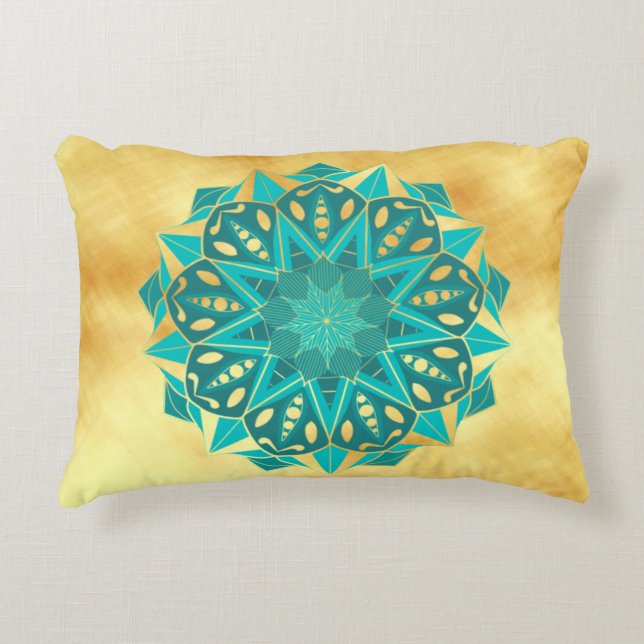 Ster Mandala Blauw Goud Accent Kussen (Voorkant)