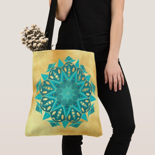 Ster Mandala Blauw Goud Tote Bag (Dichtbij)