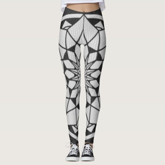 Ster Mandala breien zwart & wit Leggings (Voorkant)