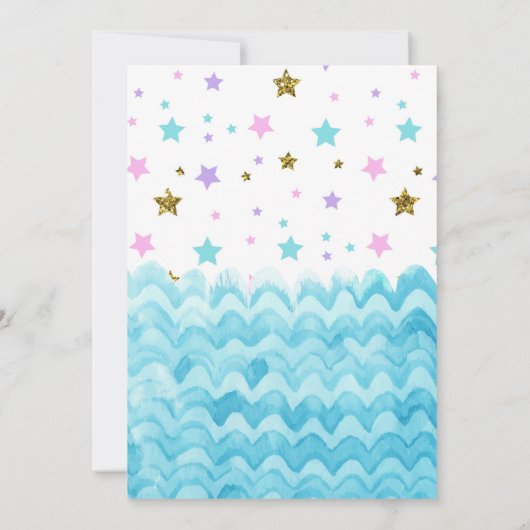 Ster mermaid unicorn party topics call kaart (Achterkant)