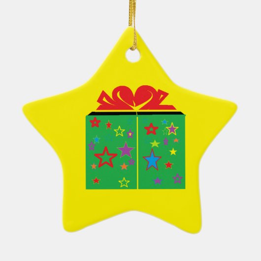 Ster met cadeautjes, speciaal voor kerstmis keramisch ornament (Achterkant)