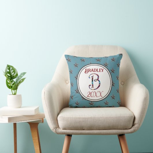 Ster monogram initiaal blauw nautisch decor aanden kussen (Stoel)