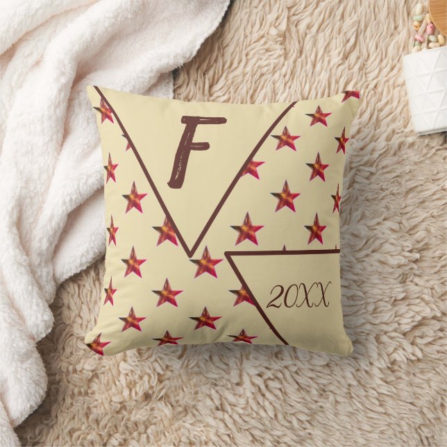 Ster Monogram Initiaal Rood Taupe Aandenken Huisde Kussen (Deken)