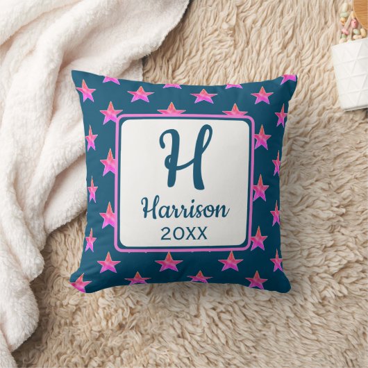 Ster Monogram Initiaal Roze Blauw Kleurrijk Kussen (Deken)