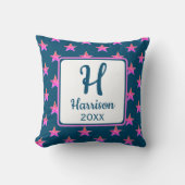 Ster Monogram Initiaal Roze Blauw Kleurrijk Kussen (Voorkant)