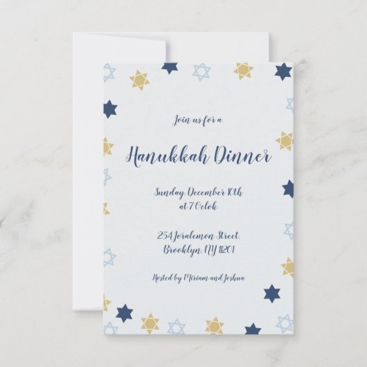 Ster of David | Blauw en goud Chanoeka diner Kaart (Voorkant)