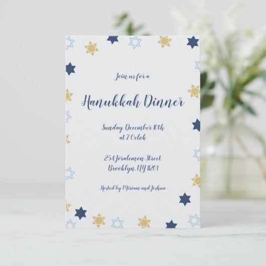 Ster of David | Blauw en goud Chanoeka diner Kaart (Staand voorkant)