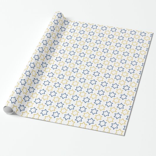 Ster of David | Blauw geel patroon Cadeaupapier (Uitgerold)