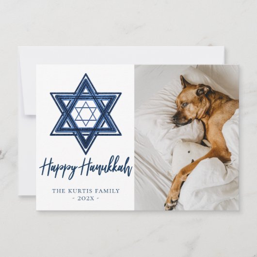 Ster of David | Klassieke Blauwe Moderne Chanoeka  Feestdagenkaart (Voorkant)