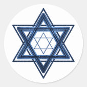 Ster of David | Klassieke Blauwe Moderne Gelukkige Ronde Sticker (Voorkant)