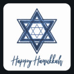 Ster of David | Klassieke Blauwe Moderne Gelukkige Vierkante Sticker<br><div class="desc">Minimale klassieke blauwe Bar/Bat Mitswa en Hanukkah moderne Davidster tegen een witte achtergrond creëer een elegant,  verfijnd ontwerp. Voor andere coördinerende kleuren of bijpassende producten,  bezoek JustFharryn @ Zazzle.com. Alle rechten voorbehouden. #zazzlemade</div>