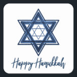 Ster of David | Klassieke Blauwe Moderne Gelukkige Vierkante Sticker<br><div class="desc">Minimale klassieke blauwe Bar/Bat Mitswa en Hanukkah moderne Davidster tegen een witte achtergrond creëer een elegant,  verfijnd ontwerp. Voor andere coördinerende kleuren of bijpassende producten,  bezoek JustFharryn @ Zazzle.com. Alle rechten voorbehouden. #zazzlemade</div>