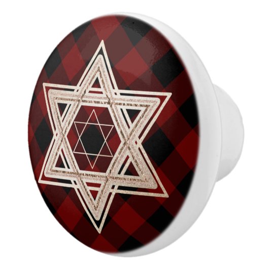 Ster of David | Rustieke Buffalo Rood en Zwart Pla Keramische Knop (Rechts)
