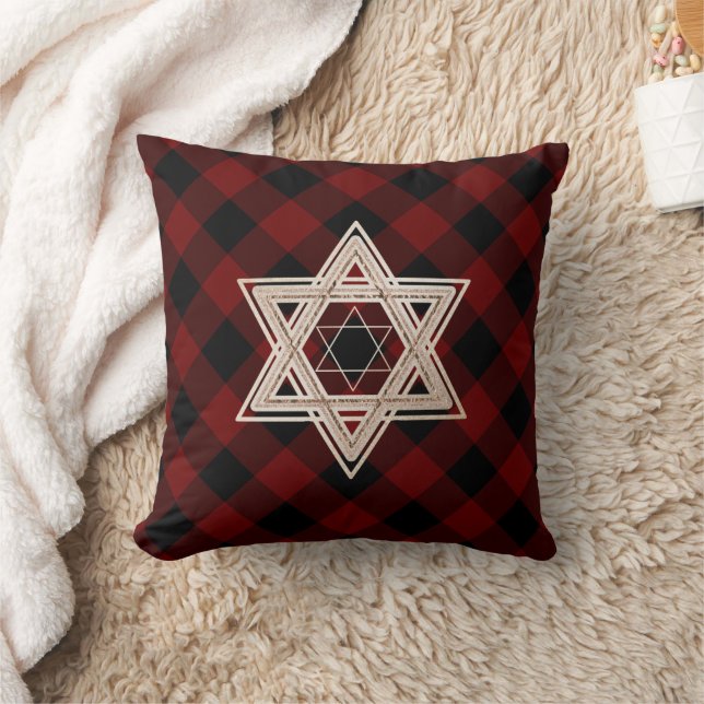 Ster of David | Rustieke Buffalo Rood en Zwart Pla Kussen (Deken)