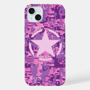 Ster op meisjesachtig heet roze digitale camouflag iPhone 15 plus case