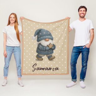 Ster patroon kabouter blauw beige naam fleece deken