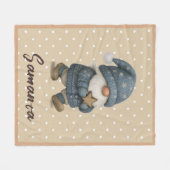 Ster patroon kabouter blauw beige naam fleece deken (Voorkant (Horizontaal))