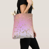 Ster patroon perzik paars goud verloop tote bag (Dichtbij)