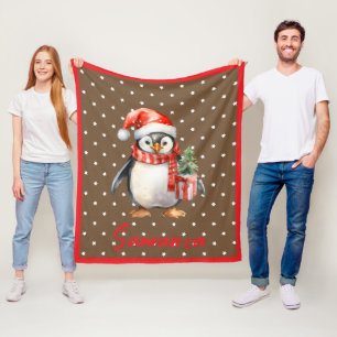 Ster patroon pinguïn bruin rood naam fleece deken