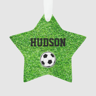 Ster Soccer Player NAME Ball Green Field Sports Ornament