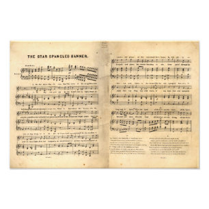 Ster Spangled Banner Song Sheet Lyrics Foto Afdruk