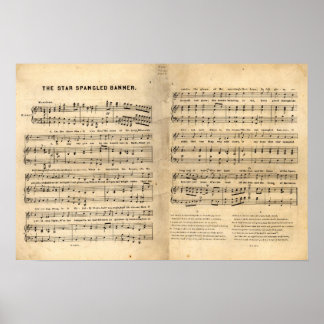 Ster Spangled Banner Song Sheet Lyrics Poster