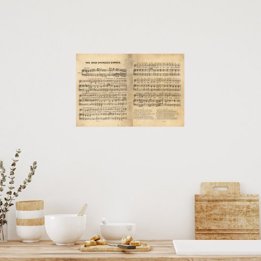  Ster Spangled Banner Song Sheet Lyrics Poster (Keuken)