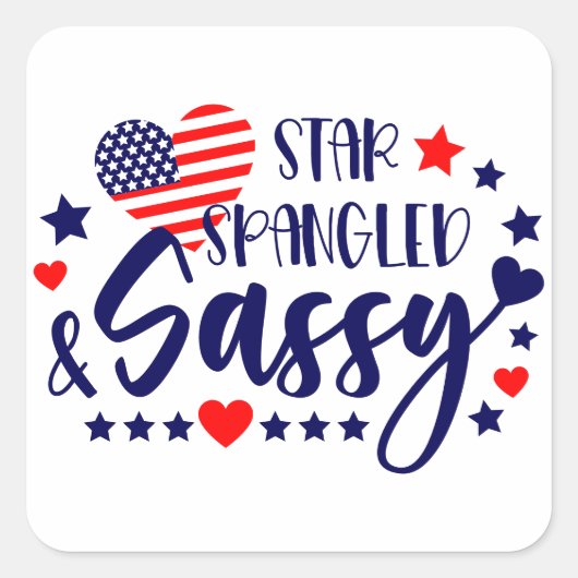 Ster-Spankeld en Sassy American Flag Heart Vierkante Sticker (Voorkant)