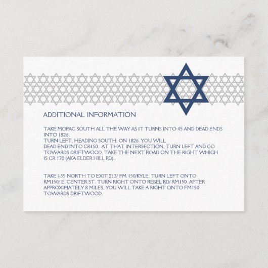 Ster-Star Bar Mitzvah Blue Enclosure Card Informatiekaartje (Achterkant)