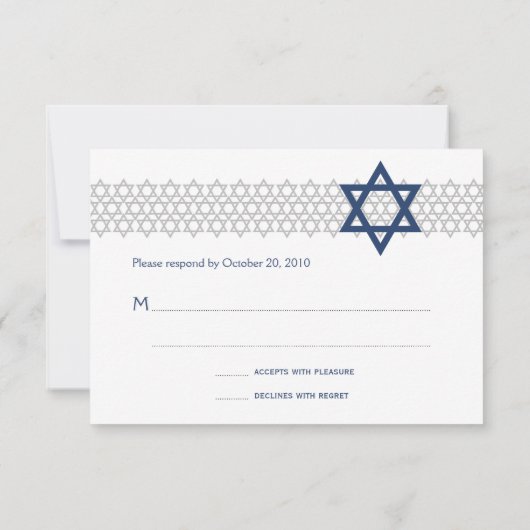 Ster-Star Bar Mitzvah Blue RSVP-kaart RSVP Kaartje (Achterkant)