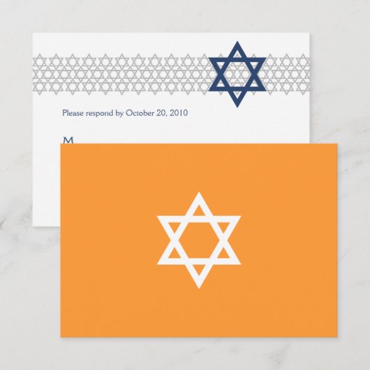 Ster-Star Bar Mitzvah Blue RSVP-kaart RSVP Kaartje (Voorkant / Achterkant)