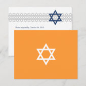 Ster-Star Bar Mitzvah Blue RSVP-kaart RSVP Kaartje (Voorkant / Achterkant)