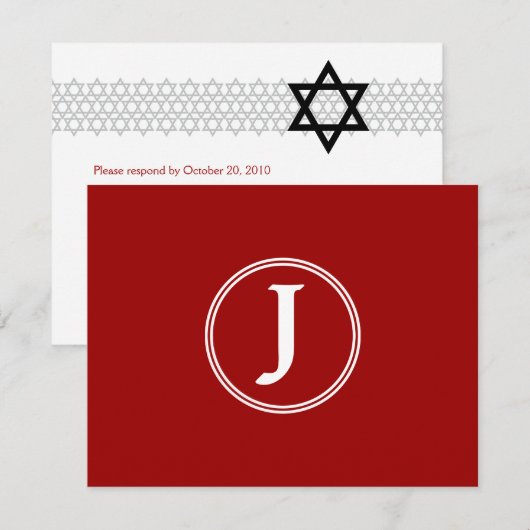 Ster Star Bar Mitzvah Monogram RSVP-kaart RSVP Kaartje (Voorkant / Achterkant)