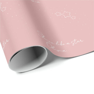 Ster Trio in Roze & Wit met boodschap en naam Cadeaupapier